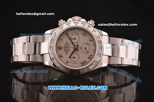 Rolex Daytona Swiss Valjoux 7750 Automatic Movement Steel Case and Strap with Grey Dial and Roman Numeral Markers - Click Image to Close